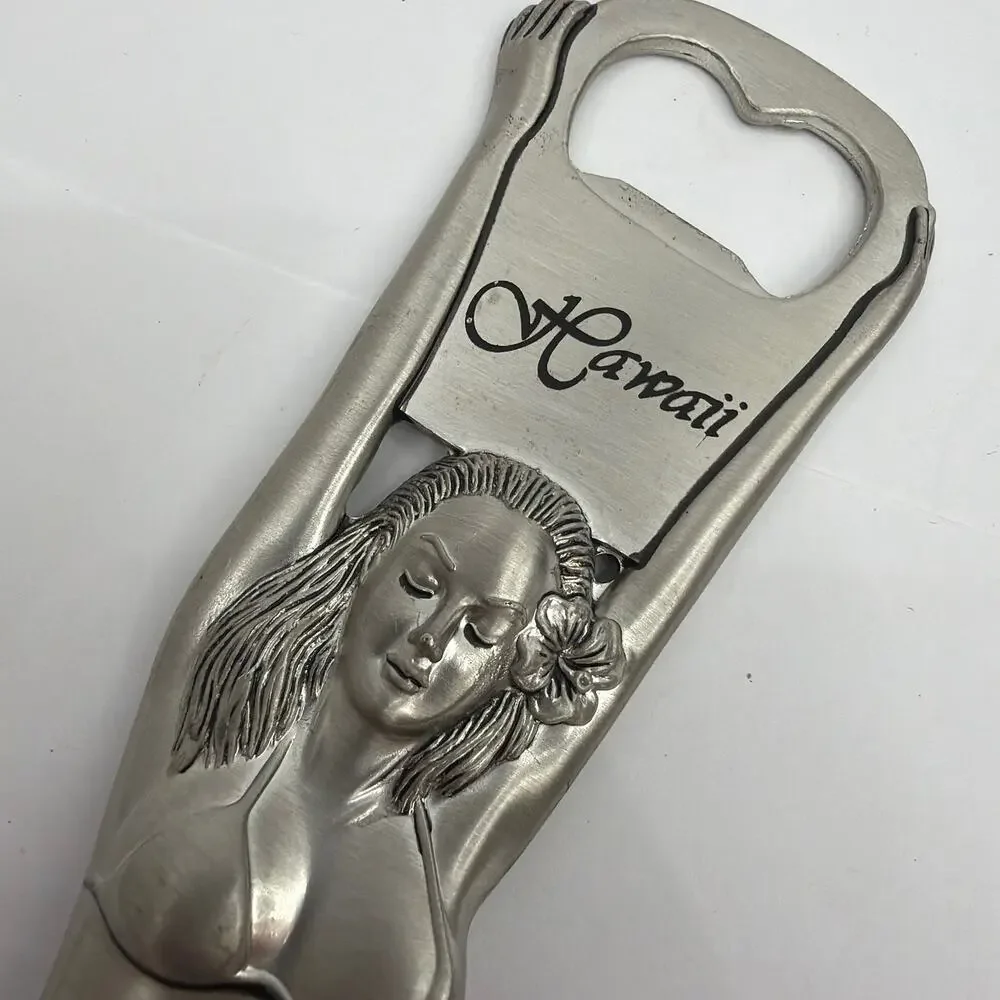 Hawaii Hula Girl Metal Bottle Opener 8 Inch Silver Souvenir